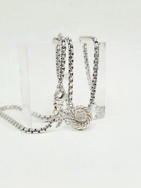 David Yurman Cable Cookie Pendant Necklace w/ Pavé White Diamonds - 16" - RARE
